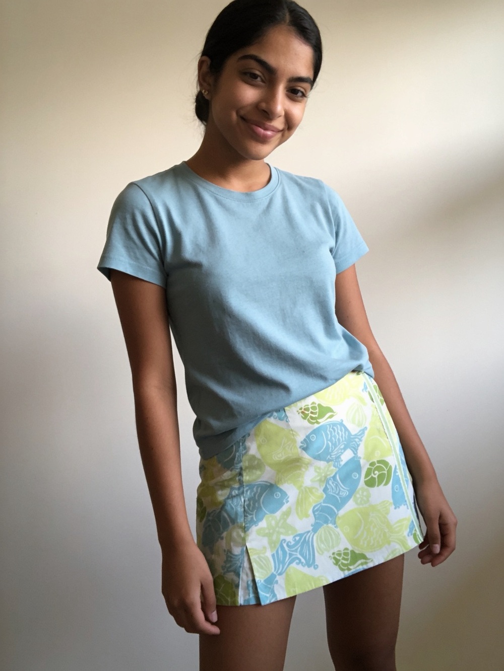 Lilly Pulitzer Blue & Lime Green Fish Print Mini Skirt